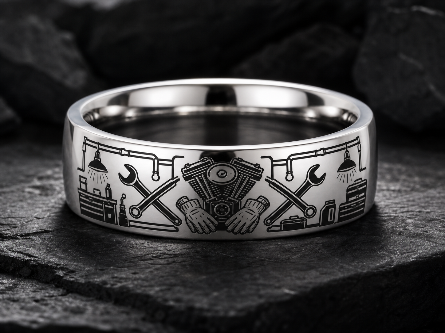 Mechanic Dad Ring Story: Built by his hands. ring mockup