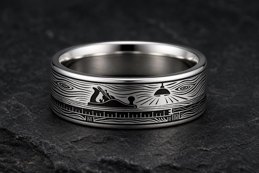 Woodworker Father Ring Story: Made with time and love. ring mockup