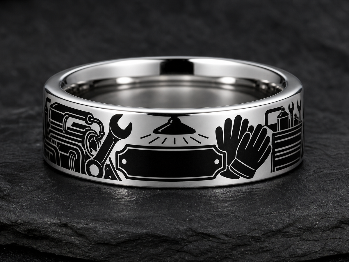 Mechanic Dad Ring Story: Built by his hands. ring mockup