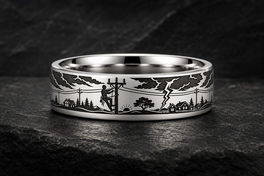 Lineman Husband Ring Story: You brought the light home. ring mockup