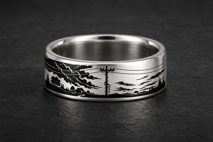 Lineman Husband Ring Story: You brought the light home. ring mockup