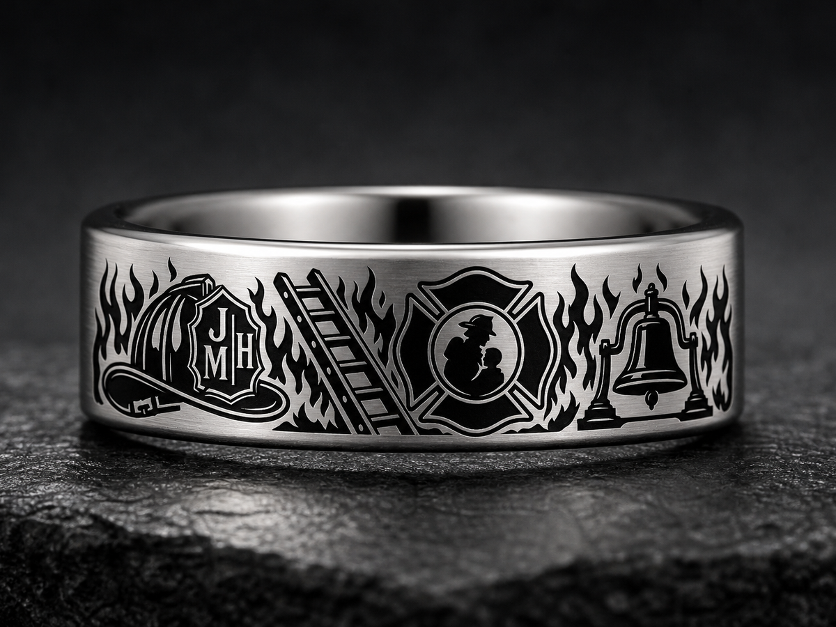 Firefighter Dad Ring Story: Courage came home. ring mockup