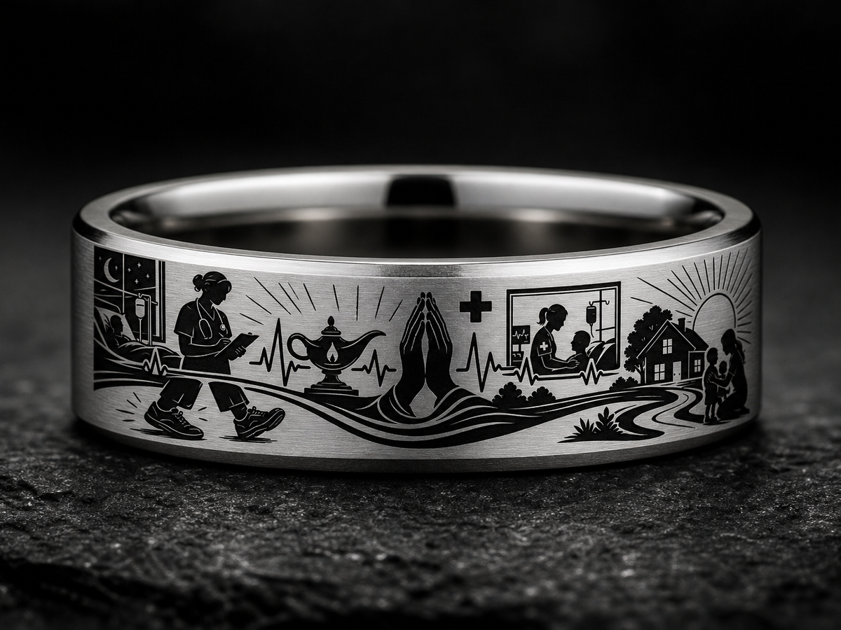 Nurse Mom Ring Story: Gentle hands, steady heart. ring mockup