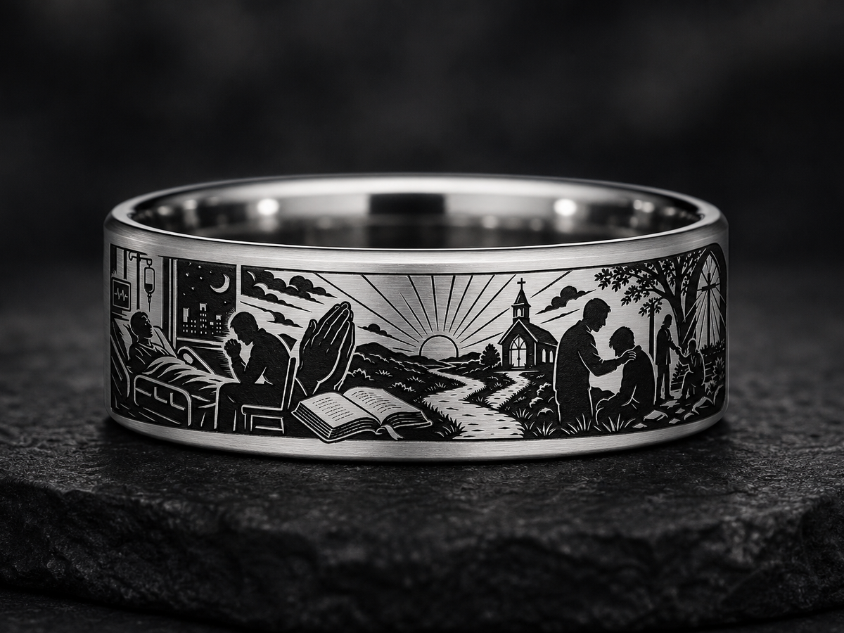 Pastor Father Ring Story: Faithful in the quiet. ring mockup