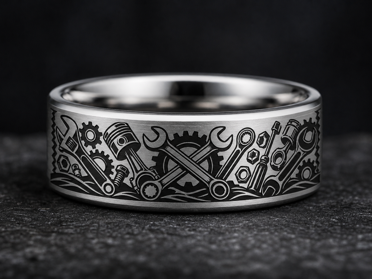 Mechanic Dad Ring Story: Built by his hands. ring mockup
