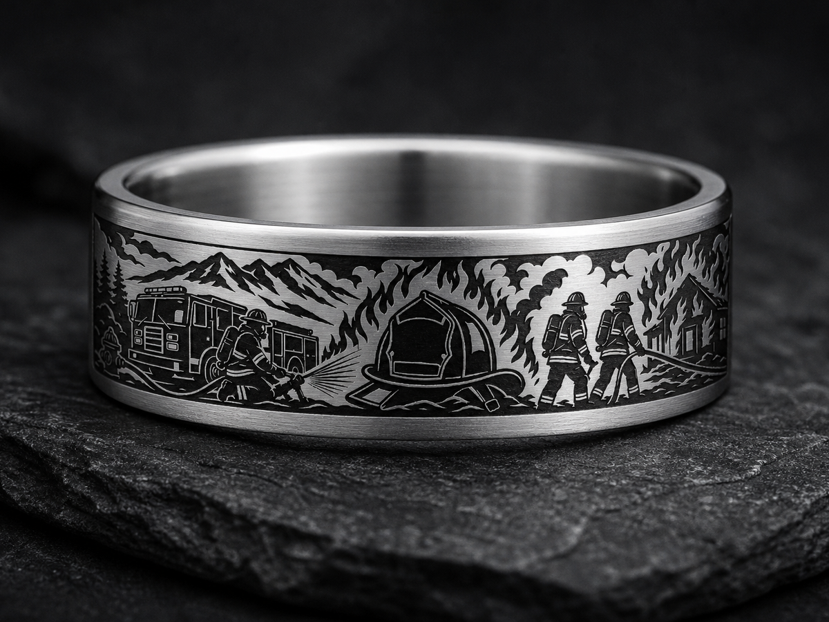 Firefighter Dad Ring Story: Courage came home. ring mockup