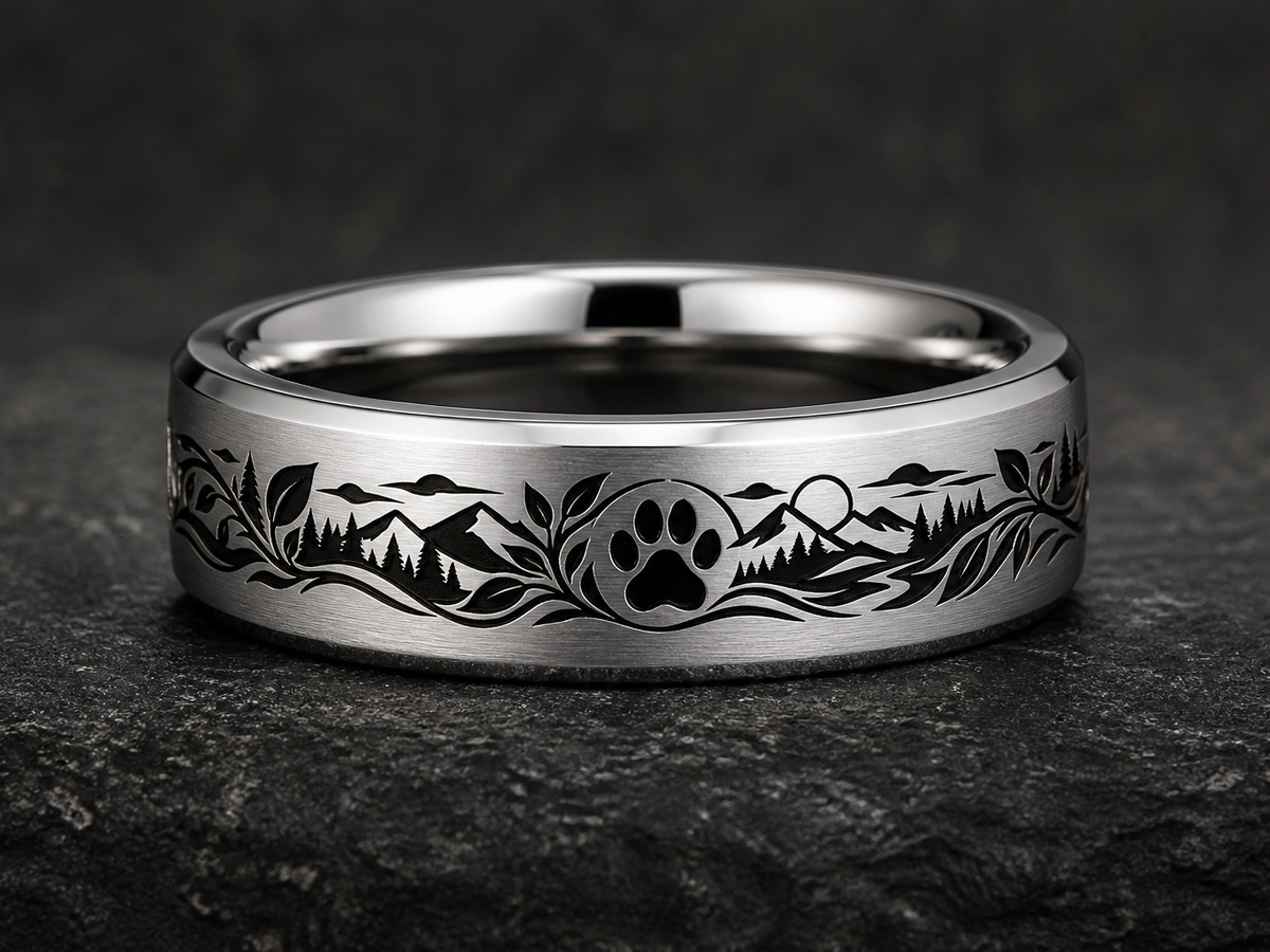 Dog Memorial Ring Story: Always home with us. ring mockup