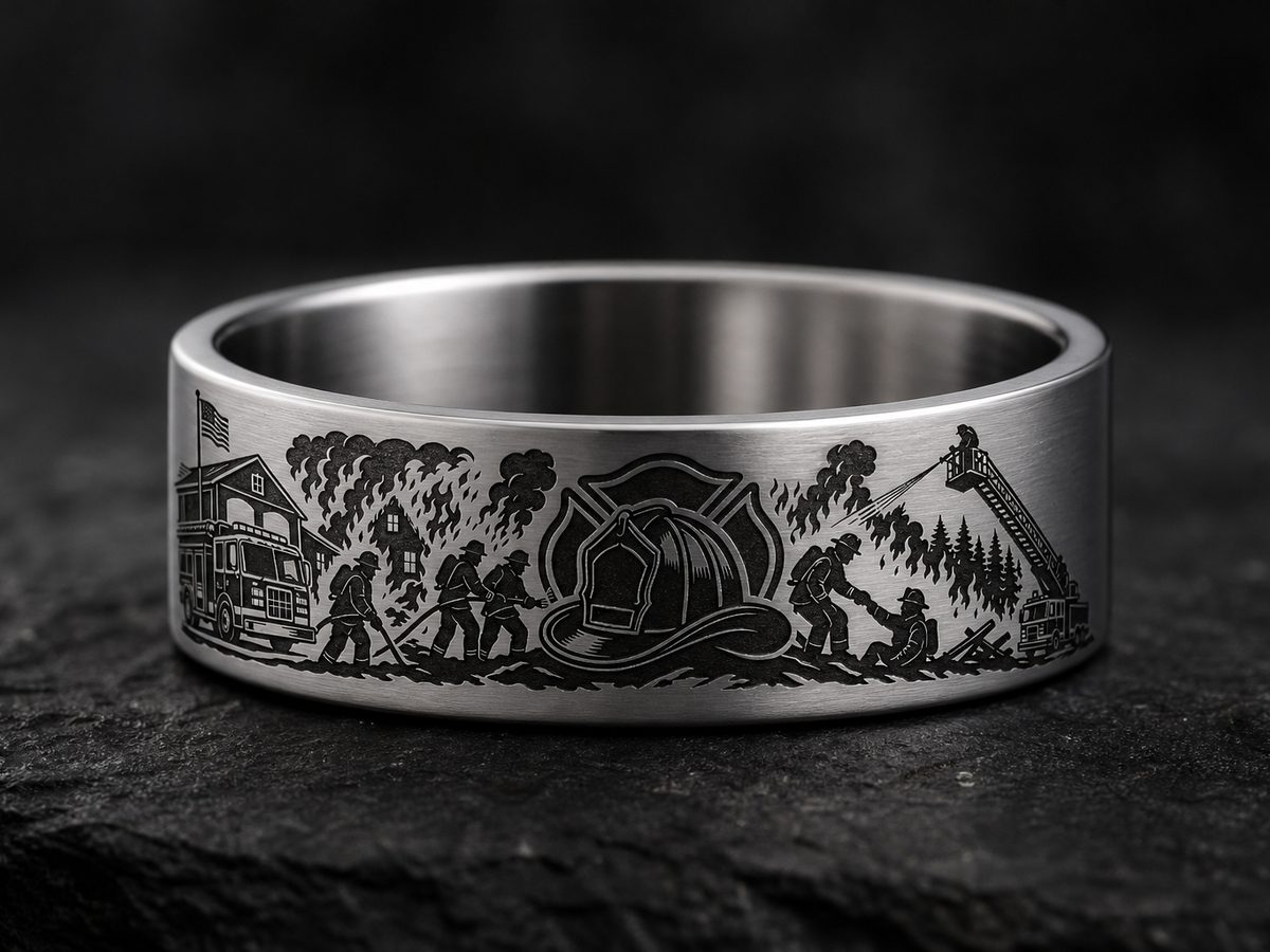 Firefighter Dad Ring Story: Courage came home. ring mockup