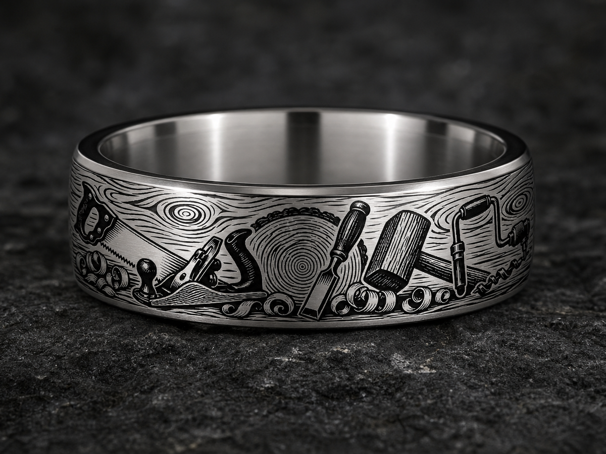 Woodworker Father Ring Story: Made with time and love. ring mockup