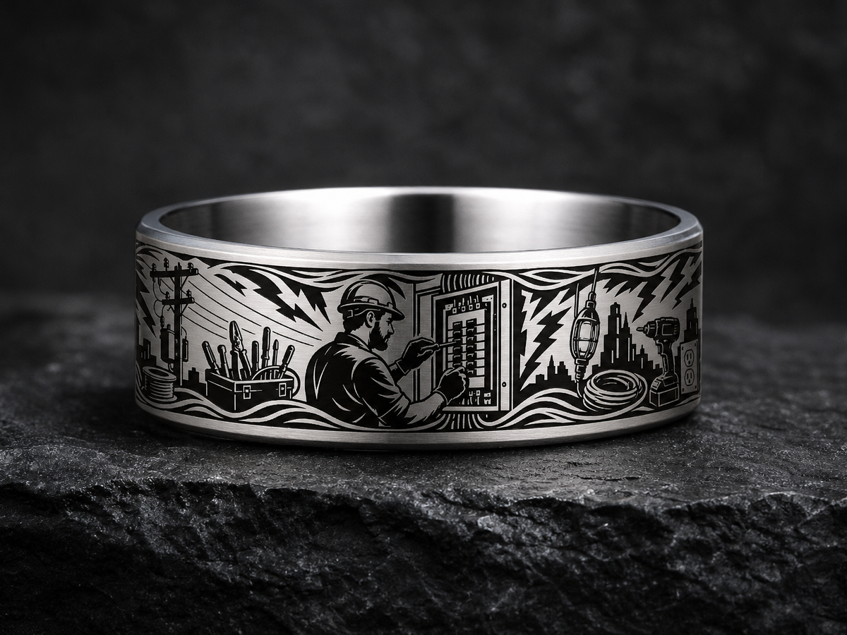 Electrician Husband Ring Story: You kept us safe. ring mockup